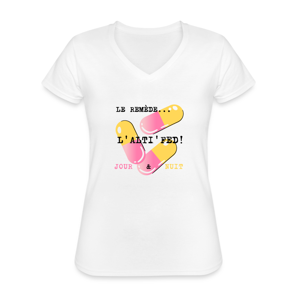 T-shirt classique col V Femme - blanc