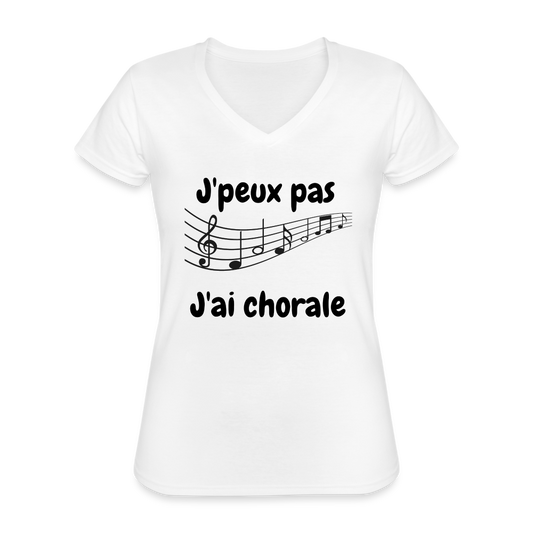 T-shirt classique col V Femme - blanc