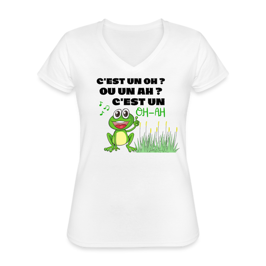 T-shirt classique col V Femme grenouille - blanc