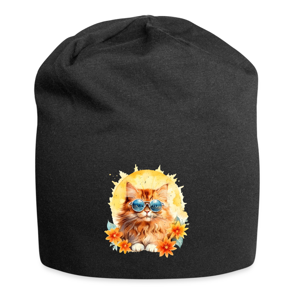 Bonnet en jersey : Hippie Chat Fleurs - noir