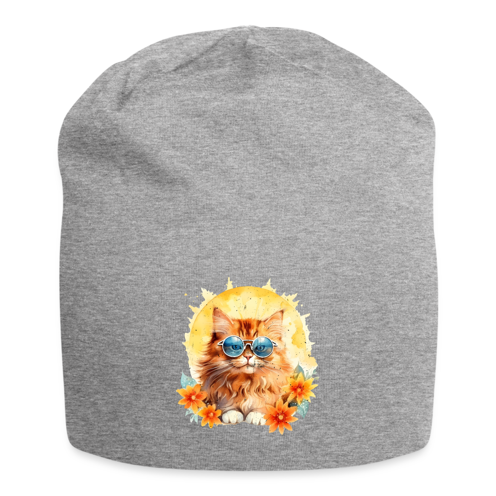 Bonnet en jersey : Hippie Chat Fleurs - gris chiné