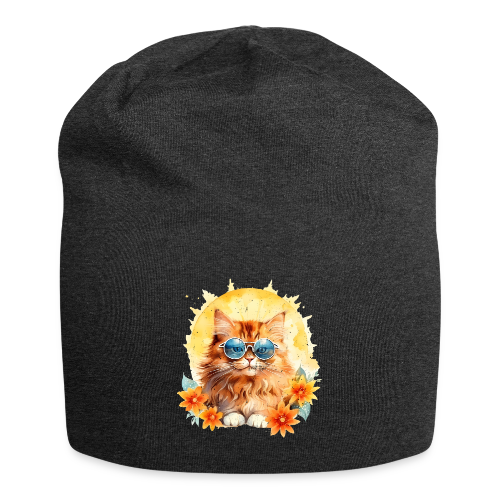 Bonnet en jersey : Hippie Chat Fleurs - charbon