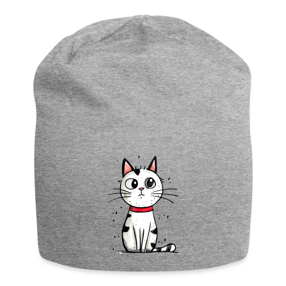 Bonnet en jersey : Chat Drôle Surpris - gris chiné