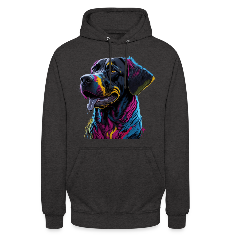 Sweat-shirt à capuche unisexe : Chien Fluo - charbon