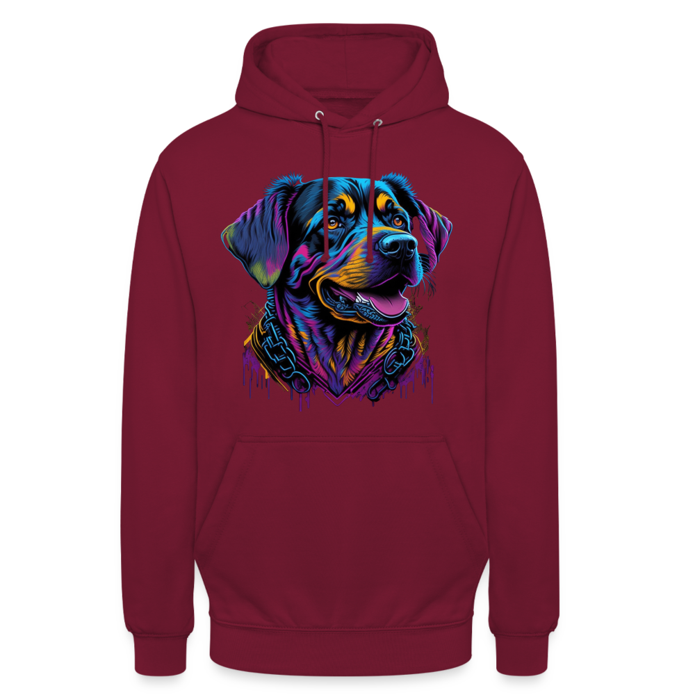 Sweat-shirt à capuche unisexe : Chien Fluo - bordeaux