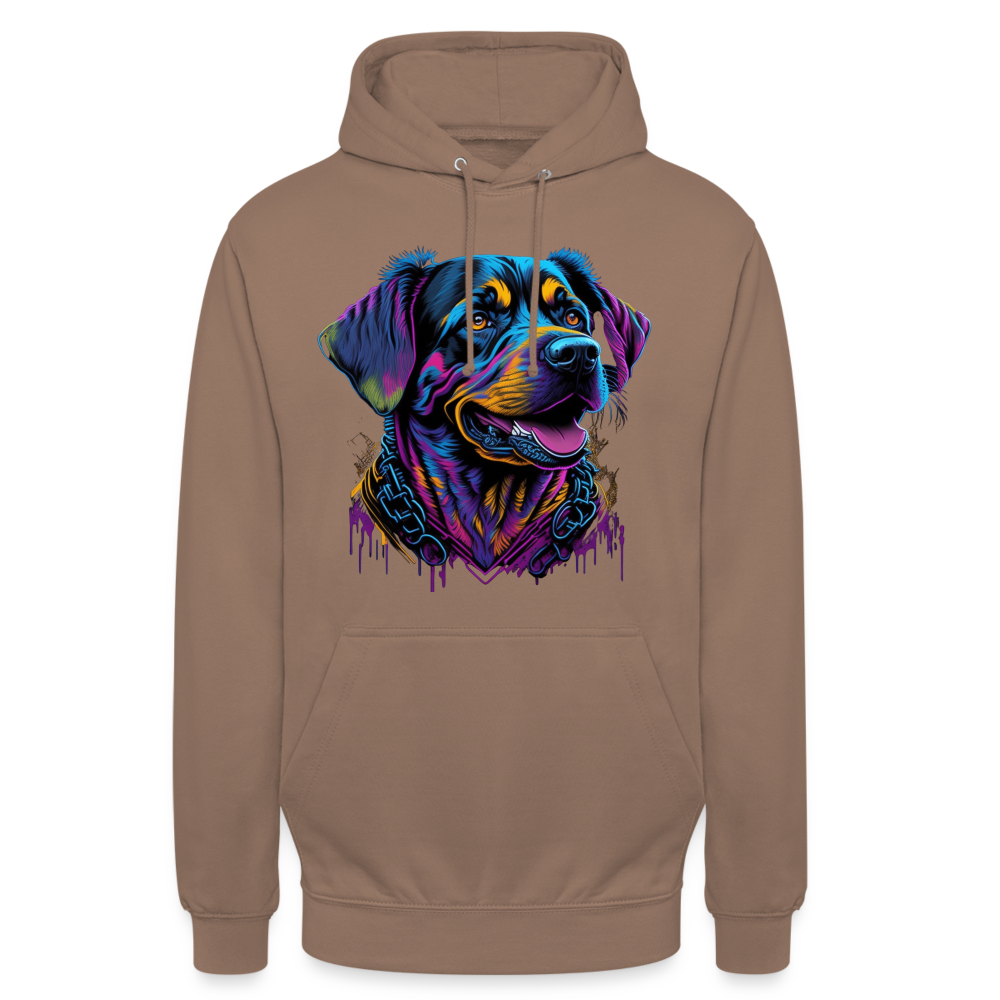 Sweat-shirt à capuche unisexe : Chien Fluo - moka