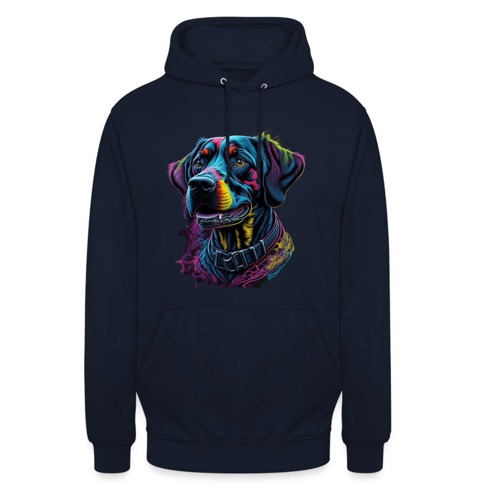 Sweat-shirt à capuche unisexe : Chien Fluo - marine