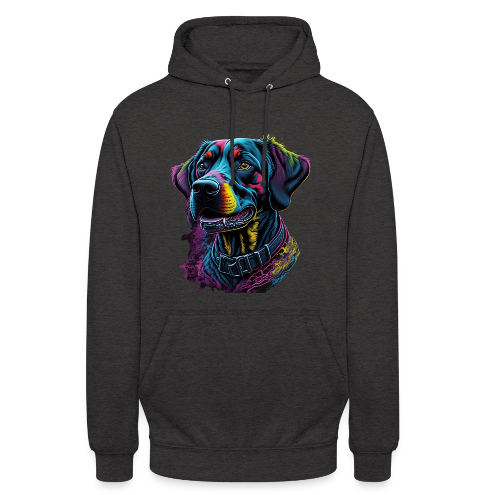 Sweat-shirt à capuche unisexe : Chien Fluo - charbon