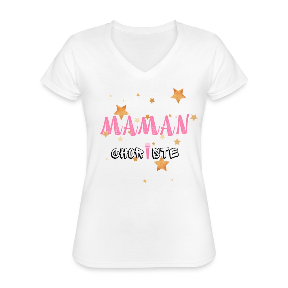 T-shirt classique col V Femme - blanc