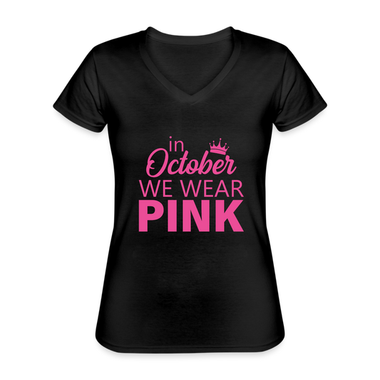 T-shirt classique col V Femme "Octobre Rose" - noir