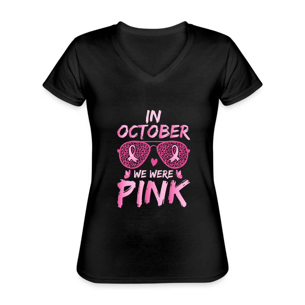 T-shirt classique col V Femme "Octobre Rose" - noir