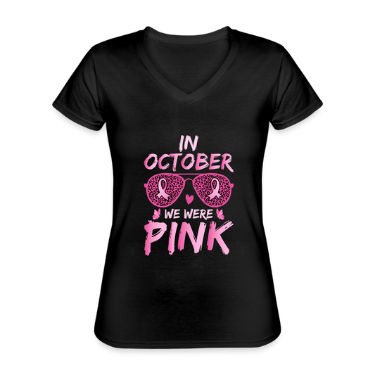 T-shirt classique col V Femme "Octobre Rose" - noir