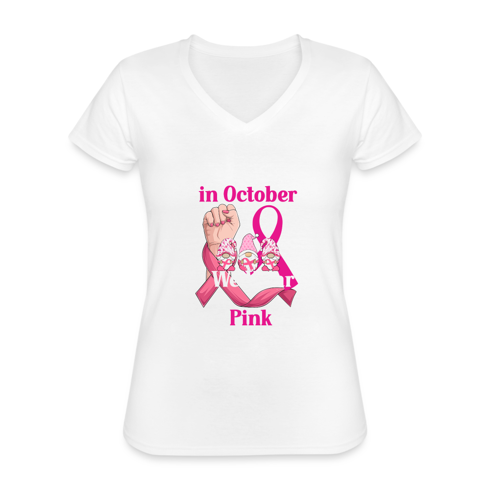 T-shirt classique col V Femme "Octobre Rose" - blanc