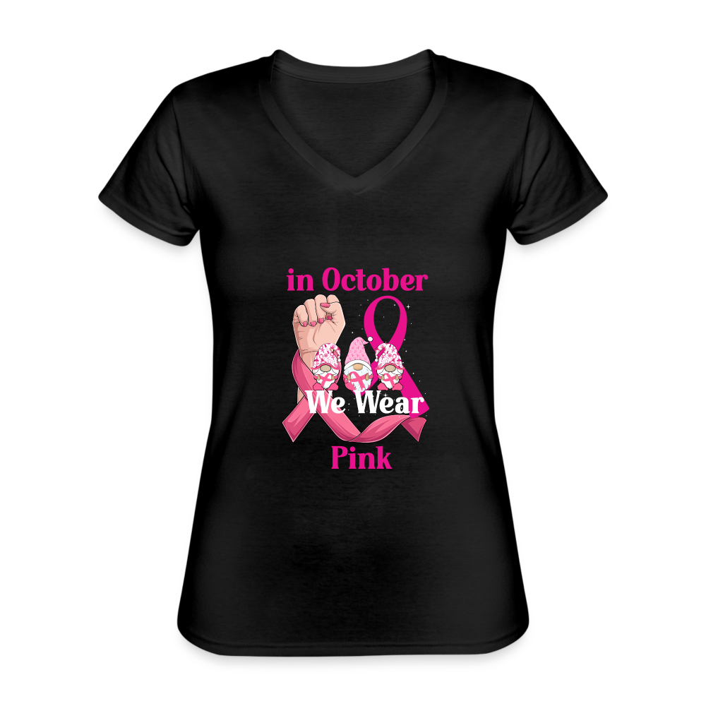 T-shirt classique col V Femme "Octobre Rose" - noir