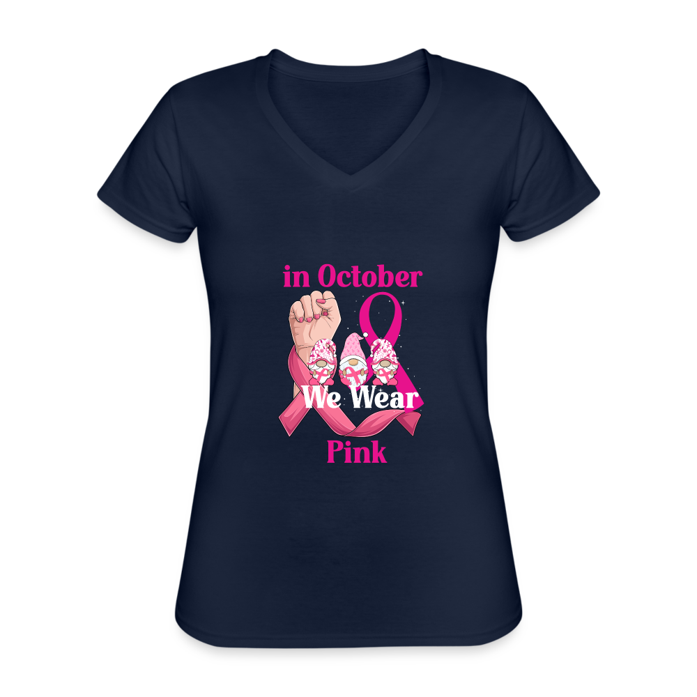 T-shirt classique col V Femme "Octobre Rose" - marine