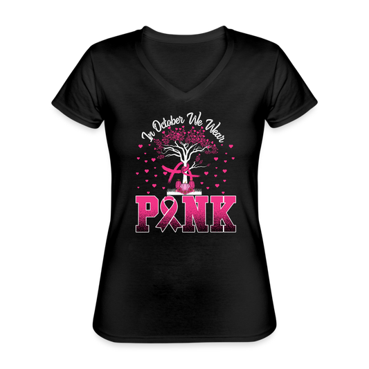 T-shirt classique col V Femme "Octobre Rose" - noir