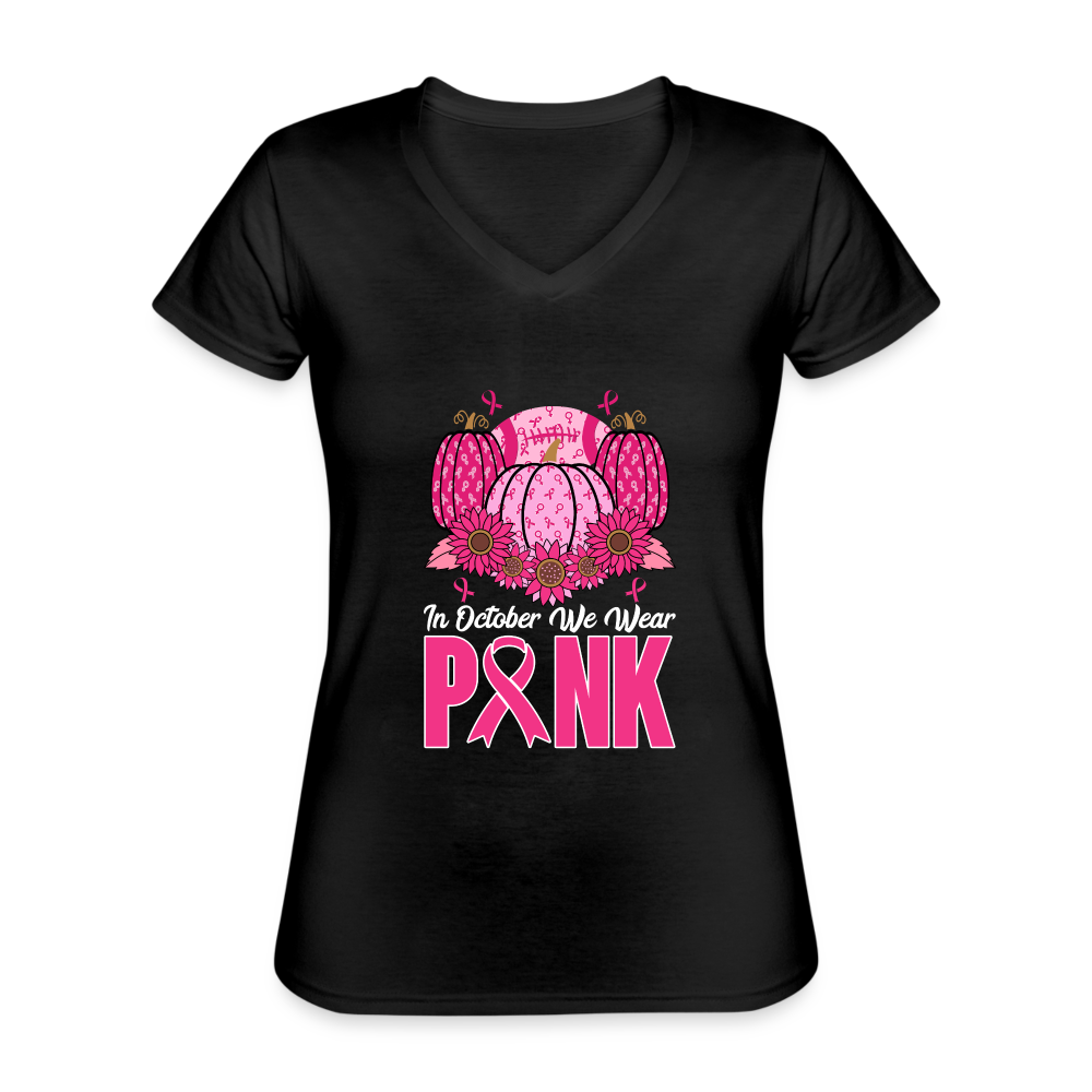 T-shirt classique col V Femme "Octobre Rose" - noir