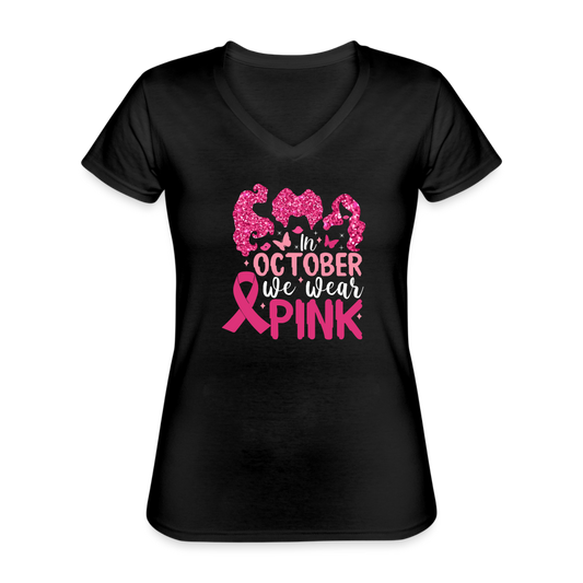 T-shirt classique col V Femme "Octobre Rose" - noir