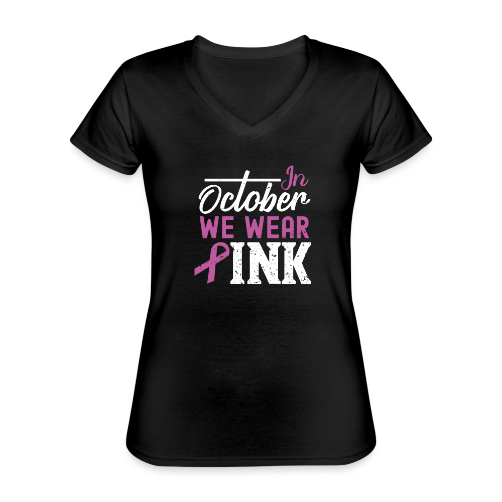 T-shirt classique col V Femme "Octobre Rose" - noir