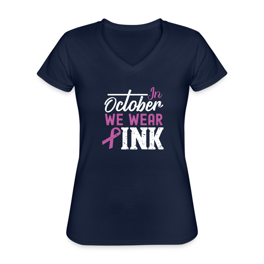 T-shirt classique col V Femme "Octobre Rose" - marine