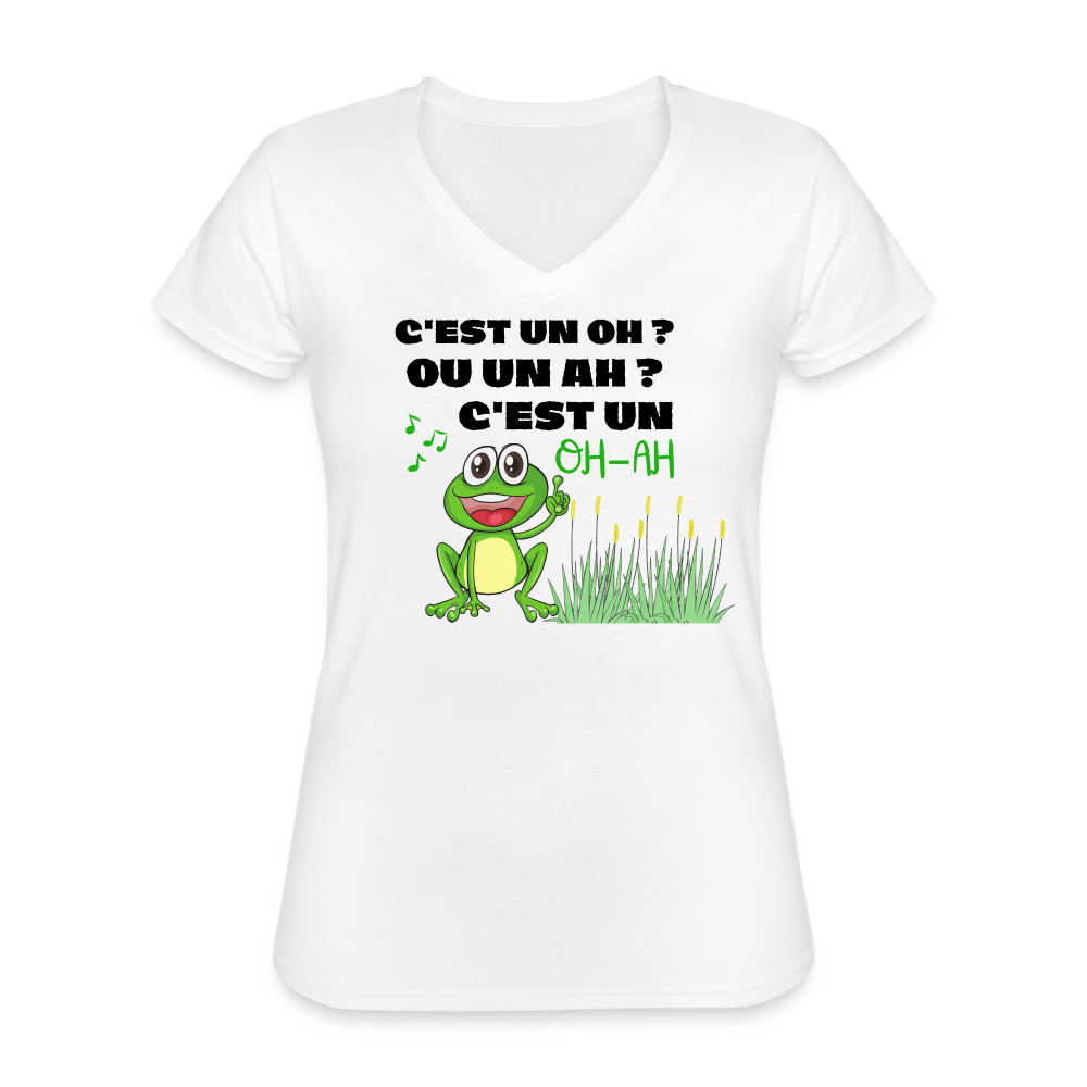 T-shirt classique col V Femme grenouille - blanc