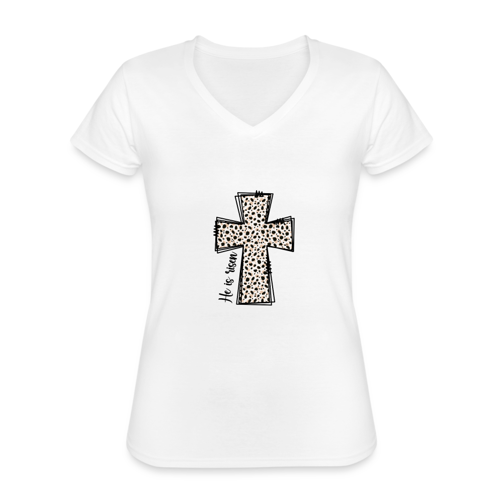 T-shirt classique col V Femme "Pâques" - blanc