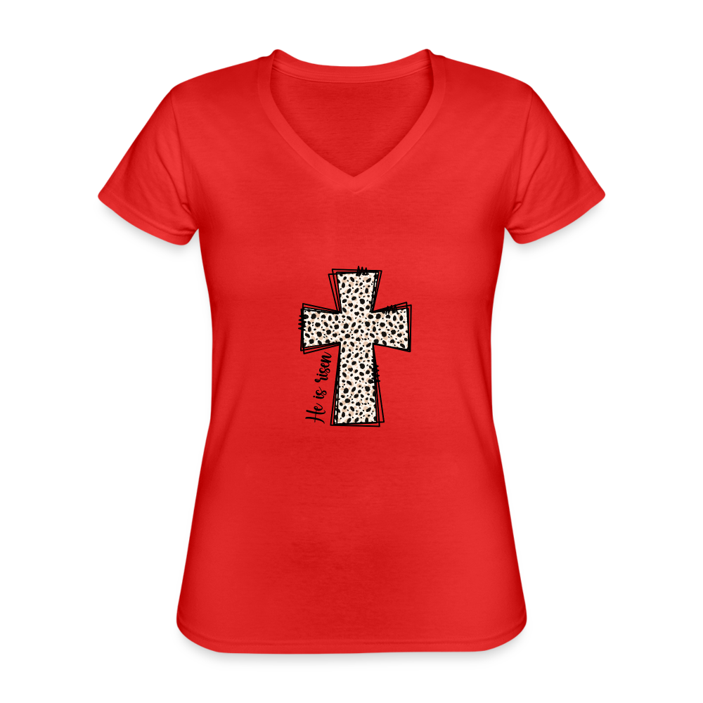 T-shirt classique col V Femme "Pâques" - rouge